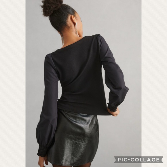 Anthropologie Structured Long-Sleeve Top in Black - Picture 3 of 8